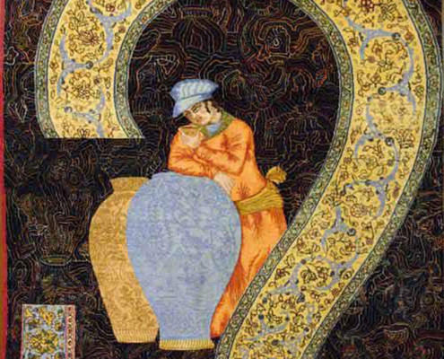 تابلو فرش اسرار جهان اثر استاد رسام عرب زاده در موزه فرش رسام