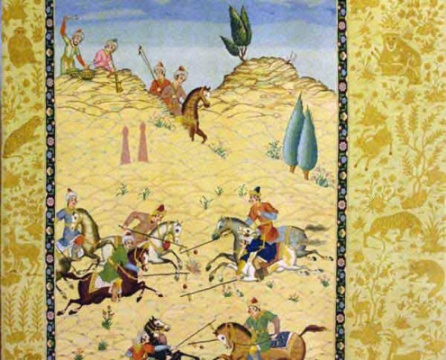 تابلو فرش چوگان اثر استاد رسام عرب زاده در موزه فرش رسام