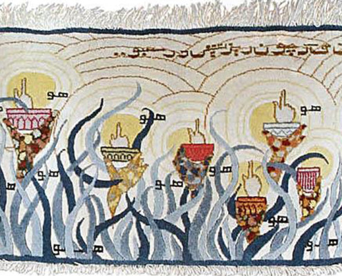 تابلو فرش می در سبو اثر استاد رسام عربزاده در موزه فرش رسام