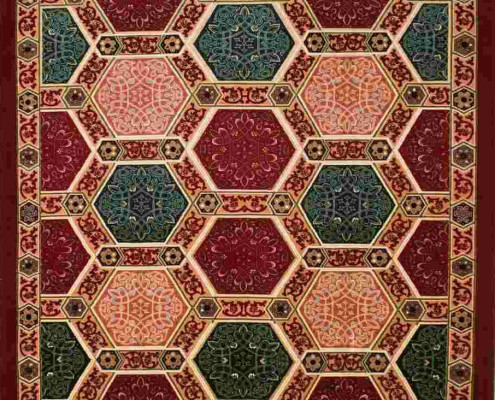 Design inspired by an Illuminated Manuscript Carpet Panel Created by Rasam Arabzadeh in Rasam Carpet Museum
