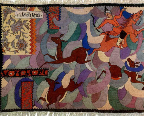 گلیم این چرا و آن چرا اثر استاد رسام عربزاده در موزه فرش رسام