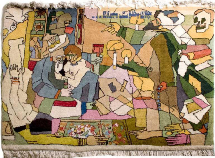 تابلو فرش خلوت رندان اثر استاد رسام عربزاده در موزه فرش رسام